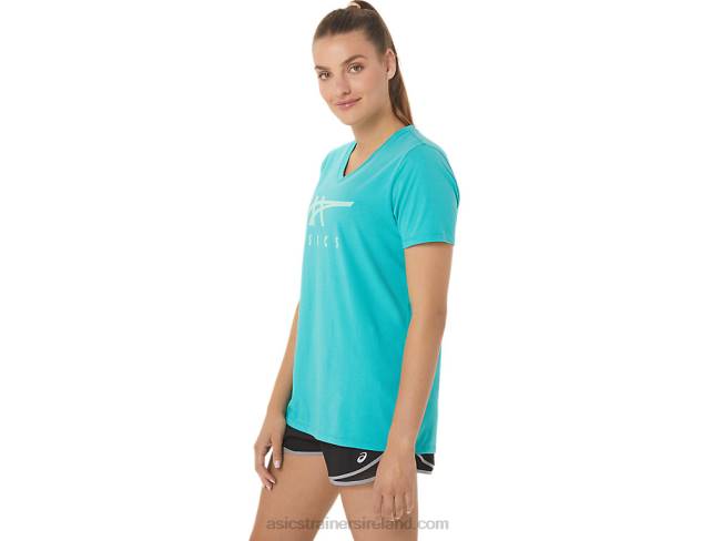 Women\s Stripes V-Neck Sea Glass Asics XXPD2970