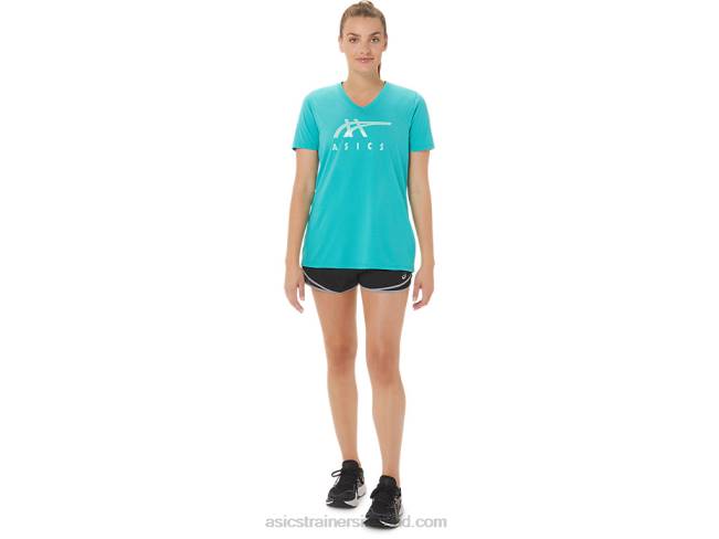 Women\s Stripes V-Neck Sea Glass Asics XXPD2970