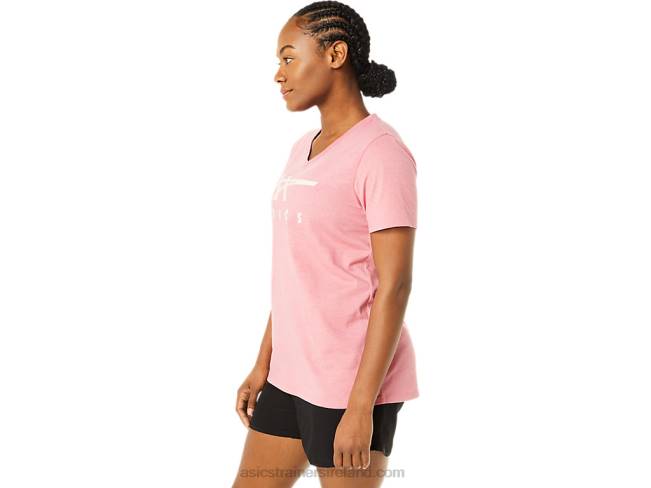 Women\s Stripes V-Neck Smokey Rose Heather Asics XXPD3709