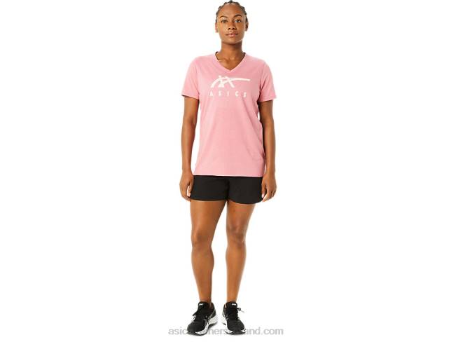 Women\s Stripes V-Neck Smokey Rose Heather Asics XXPD3709