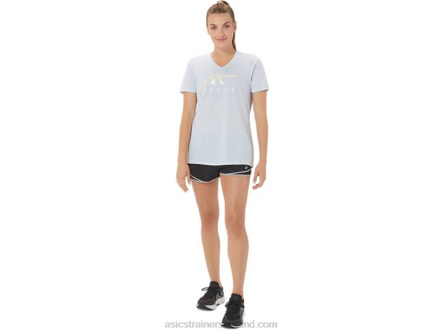 Women\s Stripes V-Neck Soft Sky Asics XXPD2971