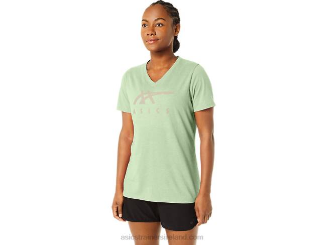 Womens Stripes V-Neck Whisper Green Heather Asics XXPD2214