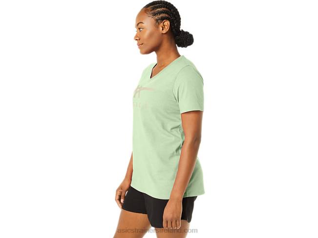 Women\s Stripes V-Neck Whisper Green Heather Asics XXPD2214