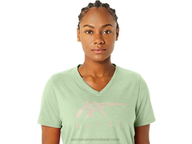 Women\s Stripes V-Neck Whisper Green Heather Asics XXPD2214