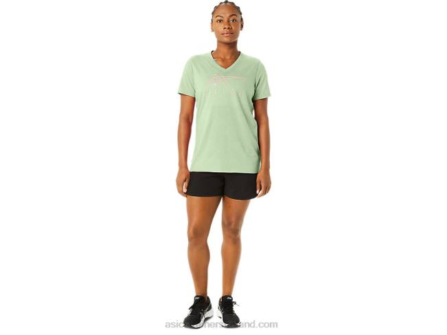 Women\s Stripes V-Neck Whisper Green Heather Asics XXPD2214