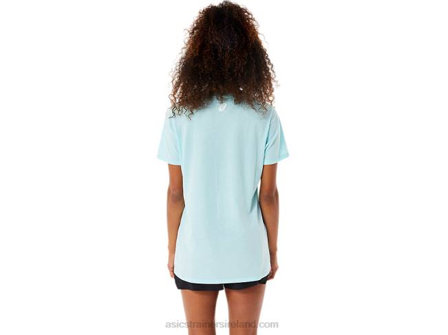 Women\s Sunflower Slogan V-Neck Clear Blue Asics XXPD3144