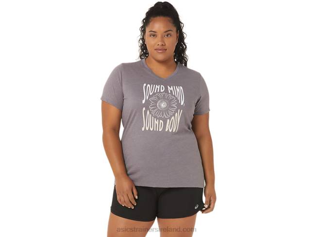 Womens Sunflower Slogan V-Neck Lavender Grey Heather Asics XXPD3201