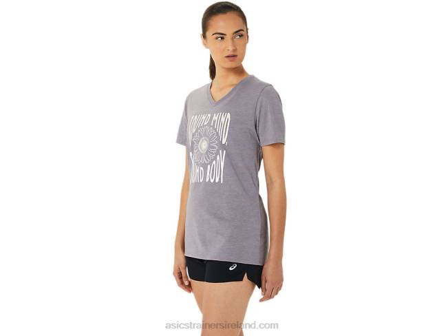 Women\s Sunflower Slogan V-Neck Lavender Grey Heather Asics XXPD3201