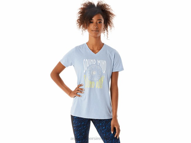 Womens Sunflower Slogan V-Neck Mist Heather Asics XXPD3322