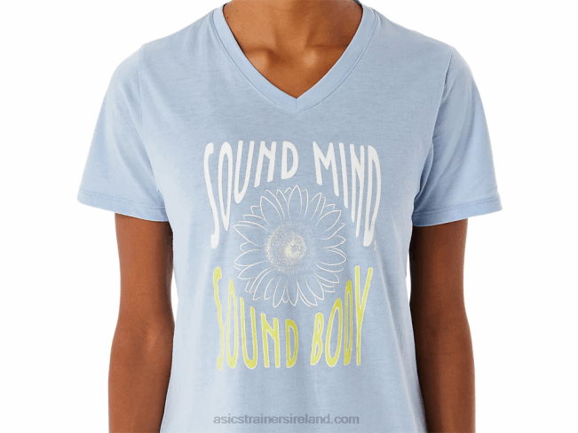 Women\s Sunflower Slogan V-Neck Mist Heather Asics XXPD3322