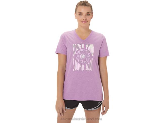 Womens Sunflower Slogan V-Neck Orchid Heather Asics XXPD2778