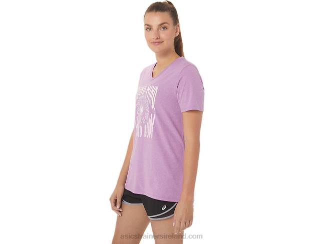 Women\s Sunflower Slogan V-Neck Orchid Heather Asics XXPD2778