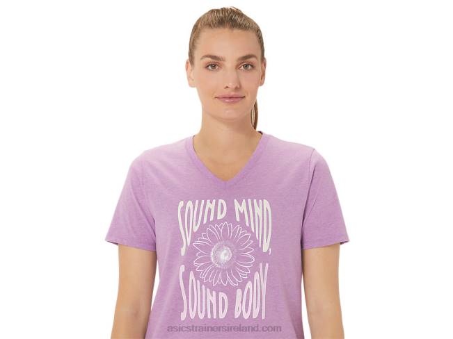 Women\s Sunflower Slogan V-Neck Orchid Heather Asics XXPD2778