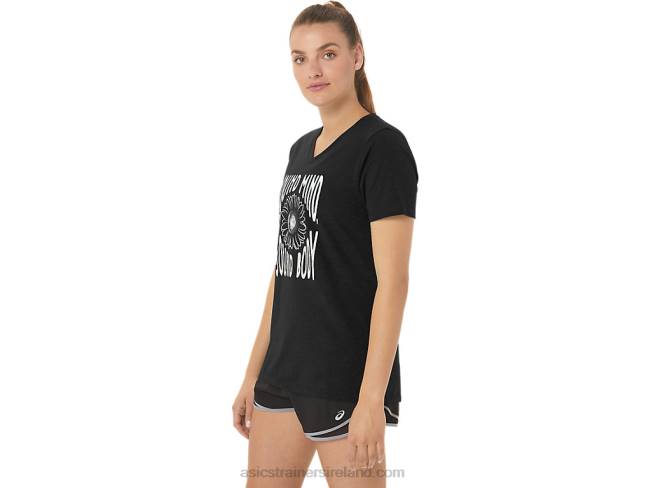 Women\s Sunflower Slogan V-Neck Performance Black Asics XXPD2191