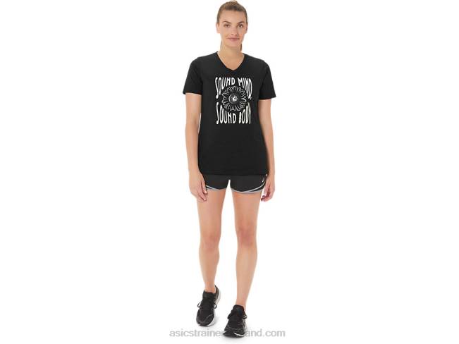 Women\s Sunflower Slogan V-Neck Performance Black Asics XXPD2191