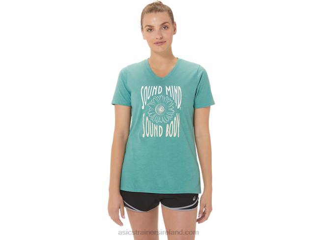 Womens Sunflower Slogan V-Neck Sage Heather Asics XXPD2814