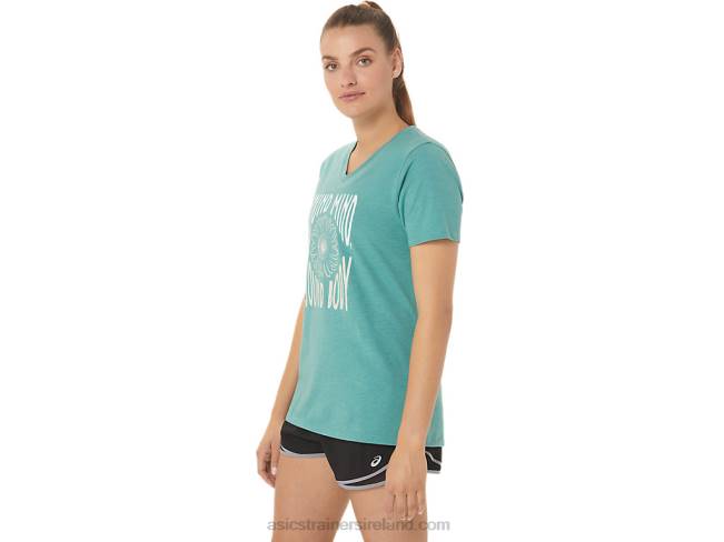 Women\s Sunflower Slogan V-Neck Sage Heather Asics XXPD2814