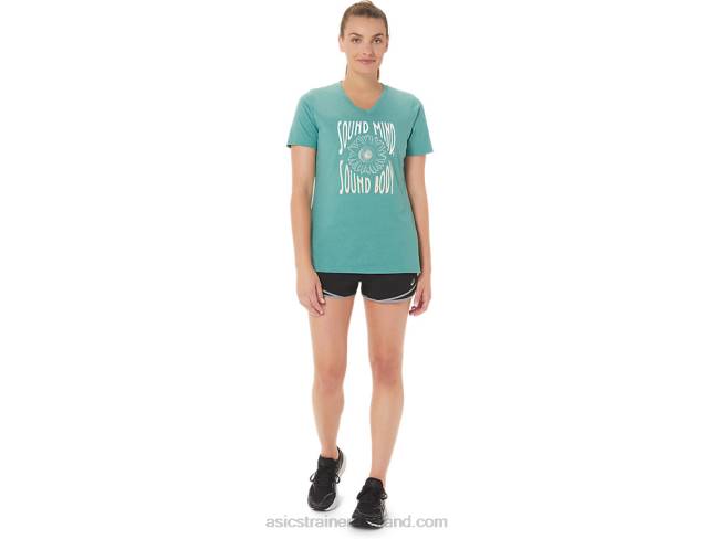 Women\s Sunflower Slogan V-Neck Sage Heather Asics XXPD2814