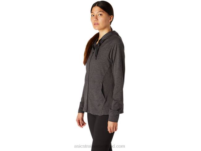 Women\s Tech Full Zip Hoodie Dark Grey Heather Asics XXPD4097