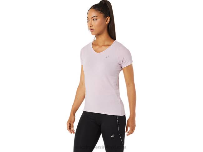 Women\s V-Neck Short Sleeve Top Barely Rose Asics XXPD3342