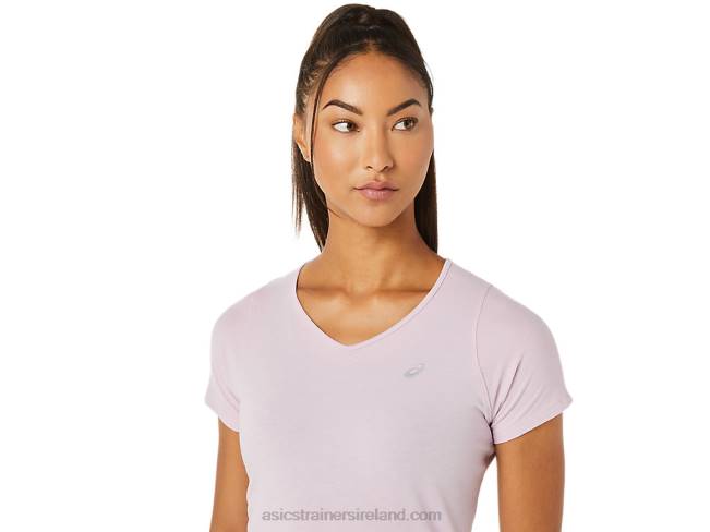 Women\s V-Neck Short Sleeve Top Barely Rose Asics XXPD3342