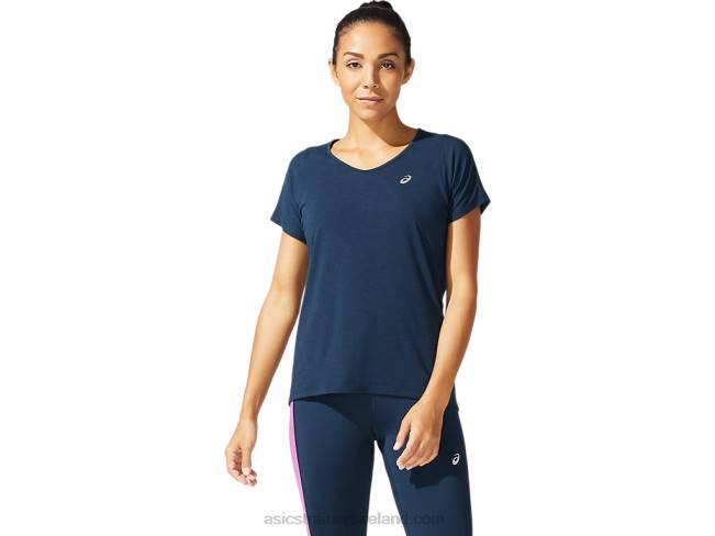 Womens V-Neck Short Sleeve Top French Blue Asics XXPD4044