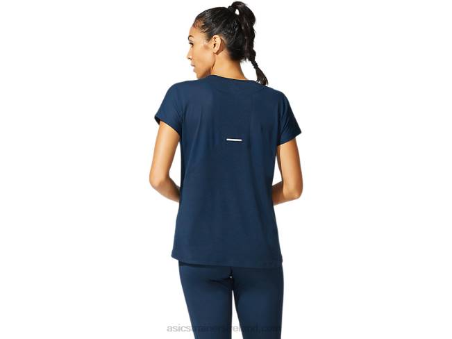 Women\s V-Neck Short Sleeve Top French Blue Asics XXPD4044