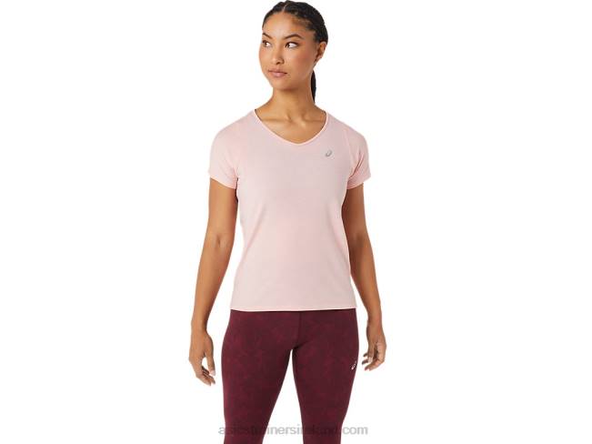 Womens V-Neck Short Sleeve Top Frosted Rose Asics XXPD2773