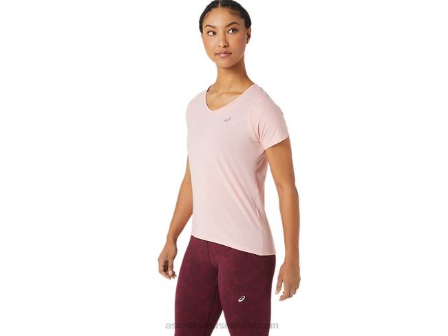 Women\s V-Neck Short Sleeve Top Frosted Rose Asics XXPD2773