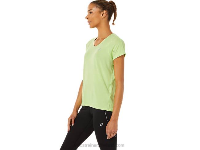 Women\s V-Neck Short Sleeve Top Lime Green Asics XXPD3370