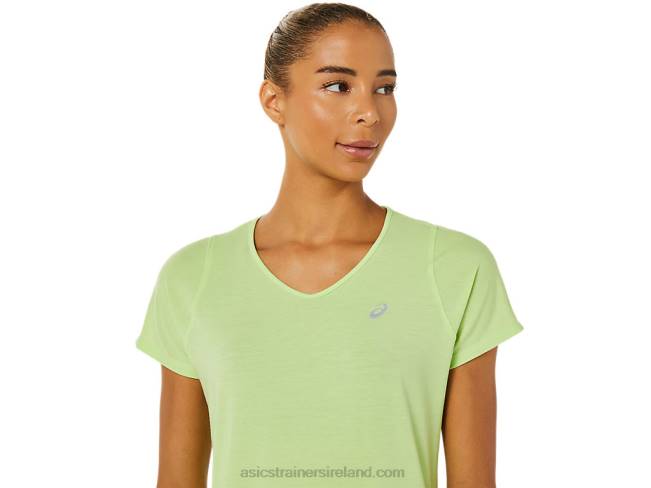 Women\s V-Neck Short Sleeve Top Lime Green Asics XXPD3370