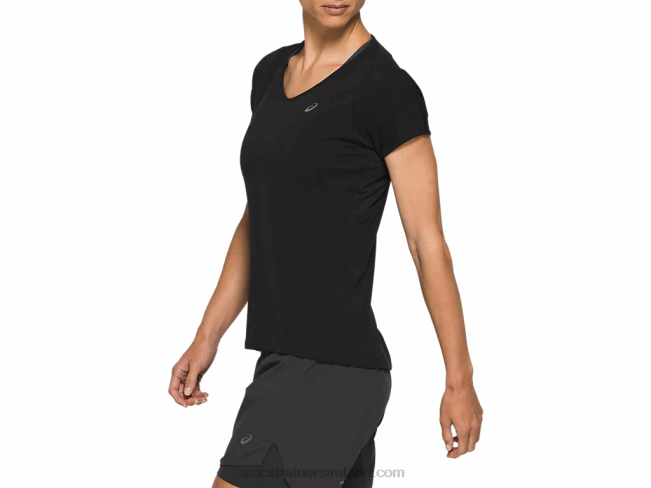 Women\s V-Neck Short Sleeve Top Performance Black Asics XXPD4183