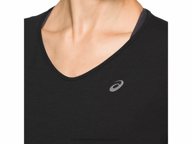 Women\s V-Neck Short Sleeve Top Performance Black Asics XXPD4183