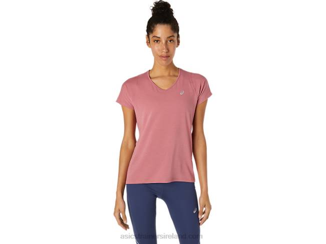 Womens V-Neck Short Sleeve Top Smokey Rose Asics XXPD3832