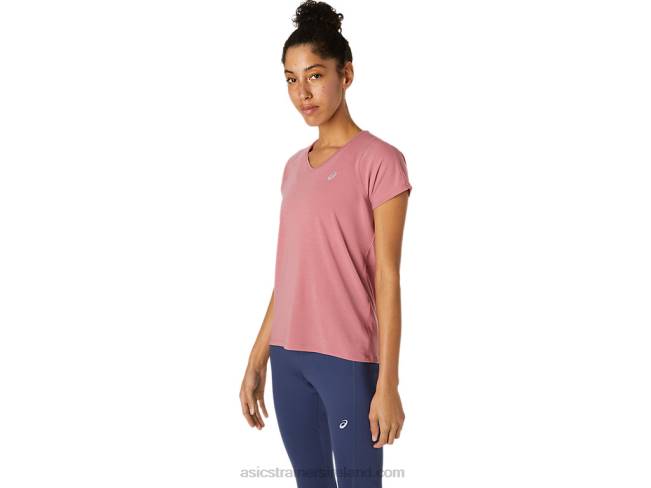 Women\s V-Neck Short Sleeve Top Smokey Rose Asics XXPD3832