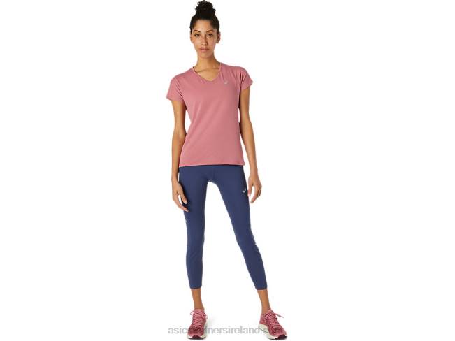 Women\s V-Neck Short Sleeve Top Smokey Rose Asics XXPD3832