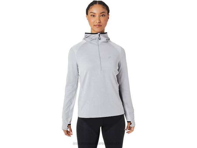 Womens Winter Run Long Sleeve Hoodie Glacier Grey Heather/Black Asics XXPD2764