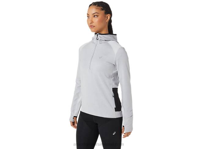 Women\s Winter Run Long Sleeve Hoodie Glacier Grey Heather/Black Asics XXPD2764