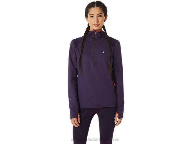 Womens Winter Run Long Sleeve Hoodie Night Shade Heather/Nova Orange Asics XXPD2791