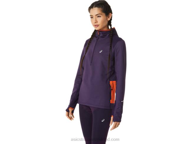 Women\s Winter Run Long Sleeve Hoodie Night Shade Heather/Nova Orange Asics XXPD2791