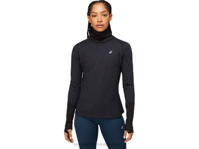 Womens Wool Rib Long Sleeve Top Performance Black/Graphite Grey Asics XXPD3621