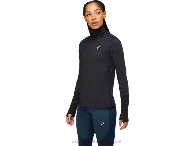 Women\s Wool Rib Long Sleeve Top Performance Black/Graphite Grey Asics XXPD3621