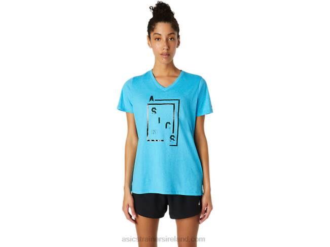 Womens Xg Short Sleeve V-Neck Digital Aqua Heather Asics XXPD4098