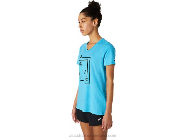 Women\s Xg Short Sleeve V-Neck Digital Aqua Heather Asics XXPD4098