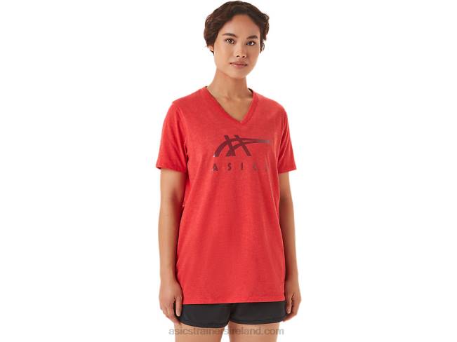 Women's Stripes V-Neck Classic Red Heather Asics XXPD3422