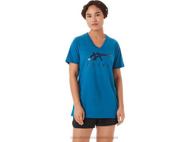 Women's Stripes V-Neck Reborn Blue Asics XXPD3420