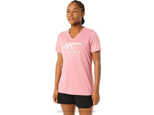 Women's Stripes V-Neck Smokey Rose Heather Asics XXPD3709