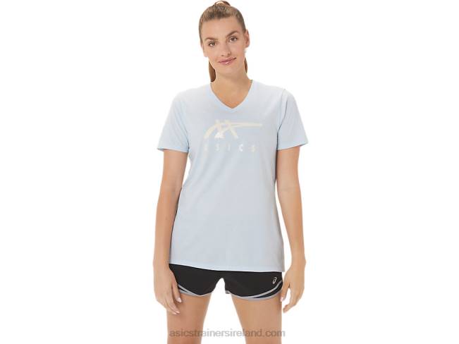 Women's Stripes V-Neck Soft Sky Asics XXPD2971